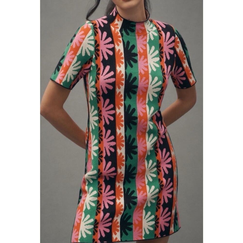 The Nina Short-Sleeve Mock-Neck Mod Sweater Mini Dress Anthropologie NWT XL